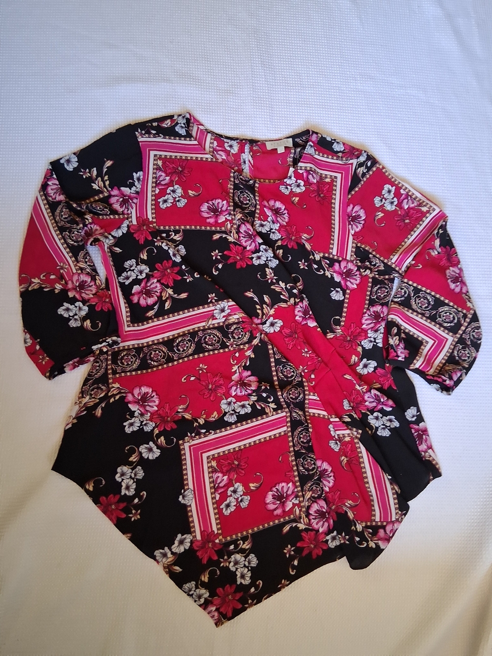 Dress Barn Pink and Black Floral Patchwork Blouse
